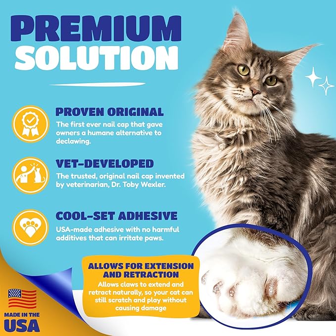 Soft Claws Cat Nail Caps for Small Cats – (40 Caps, Summer - Blue & Red) - Veterinarian-Developed | Protects Furniture & Skin - Easy to Apply, Long-Lasting Anti-Scratch Soft Cat Claw Covers