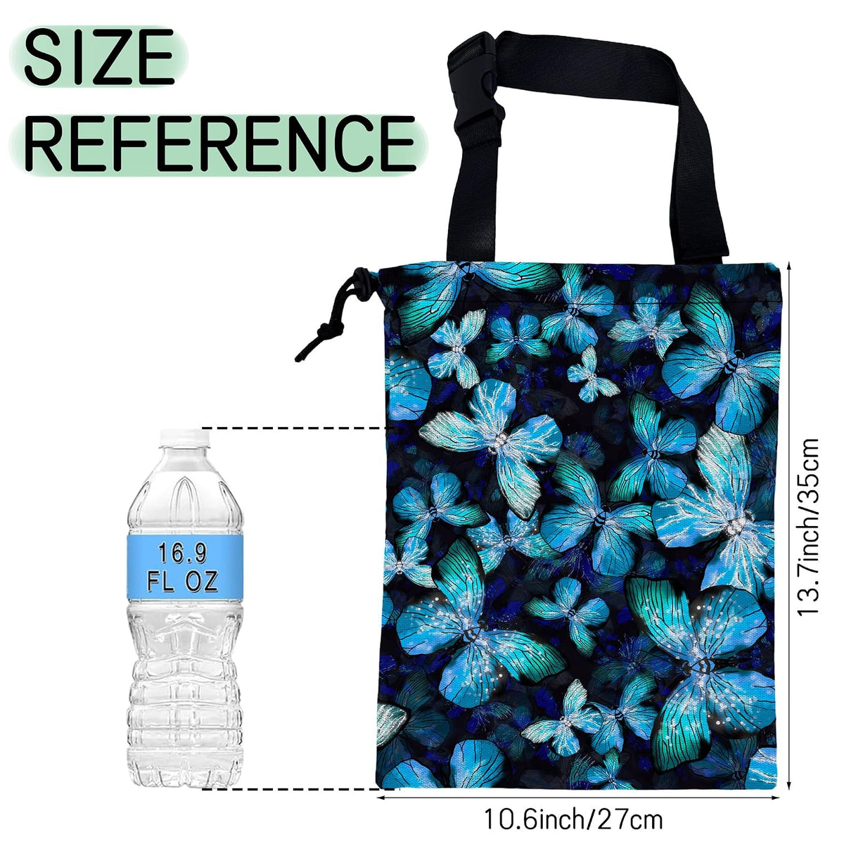 Blue Butterfly Car Trash Bag,Hanging Drawstring Car Garbage Bag,Waterproof Canvas Car Back Seat Organizer with Adjustable Buckle,for Vehicles,SUVs,Camping,Road Trips