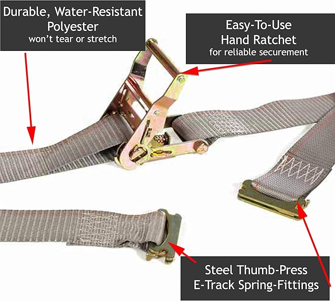 E-Track TieDown Kit: 20 O Rings, 10 TieOffs, 6 Ratchet Straps, 2 ETrack Bags. Ideal TieDown Accessories Package for Trucks, Trailers, Warehouse, Boat, Dock. E-Track NOT Included.