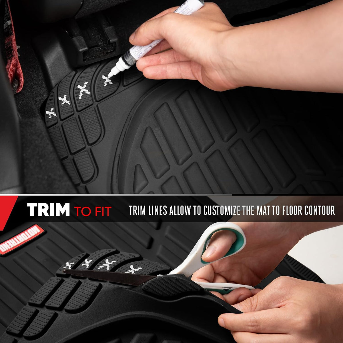 Motor Trend Premium FlexTough Deep Dish Rear Rubber Floor Mat Liners, Heavy Duty All-Weather Universal Fit Trim-To-Fit Floor Mats for Cars Sedans Trucks SUVs, Durable &amp; Easy To Clean Car Mats - Black