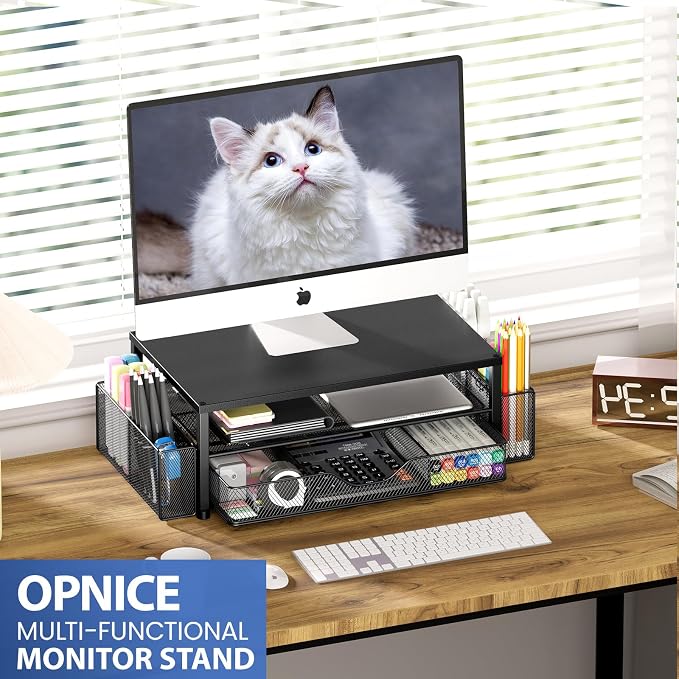 OPNICE Desk Organizer and Accessories, 2-Tier Computer Monitor Stand Riser