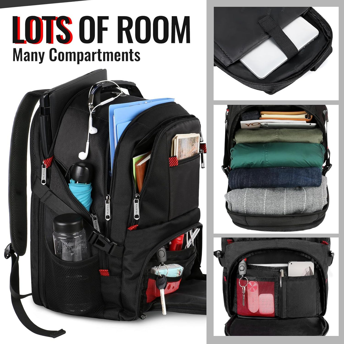 YOREPEK Large Laptop Backpack - Water Resistant Travel Bag for 17 Inch Computers | Black