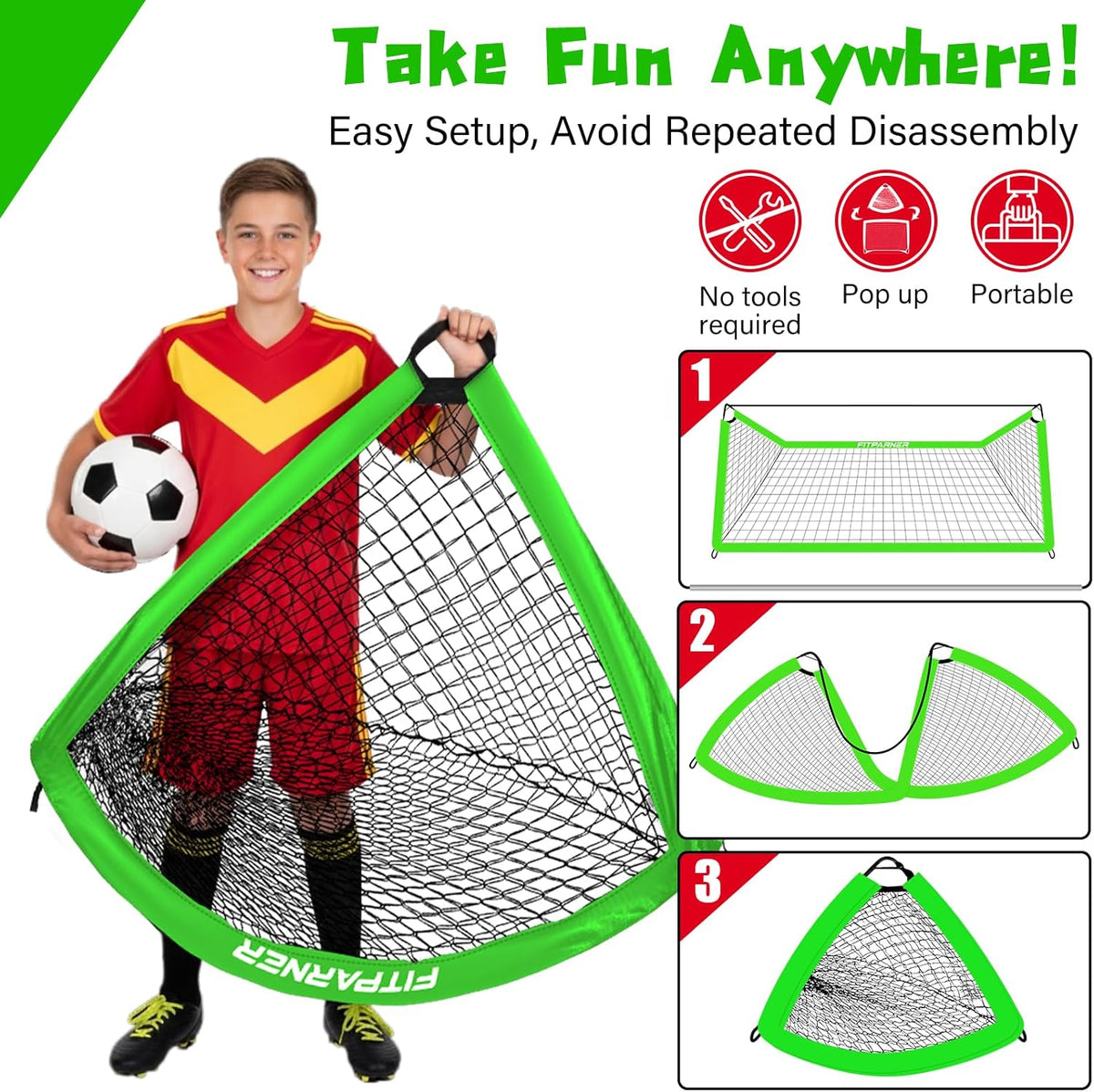 Skiennix Soccer Goals - Portable Backyard Soccer Nets for Kids | 2 Pack, 4x3/6x4 FT with Target, Balls & Cones