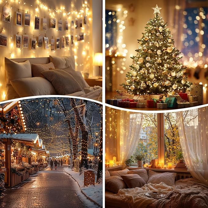 Warm White Led Connectable String Lights, 8 Modes Christmas String Light Plug in Classroom Lights, 33ft 100 LED Fairy Twinkle Light Outdoor for Christmas Tree Decor