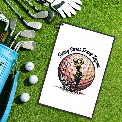 Juoqg Swing Swear Repeat Golf Towel, Fun Golf Bag Towel with Clip, Golfing Accessories for Men, Retirement Birthday Gifts for Golfer Golfing Dad Grandpa Lover, Golfer‘s Club Christmas Thank You Gifts