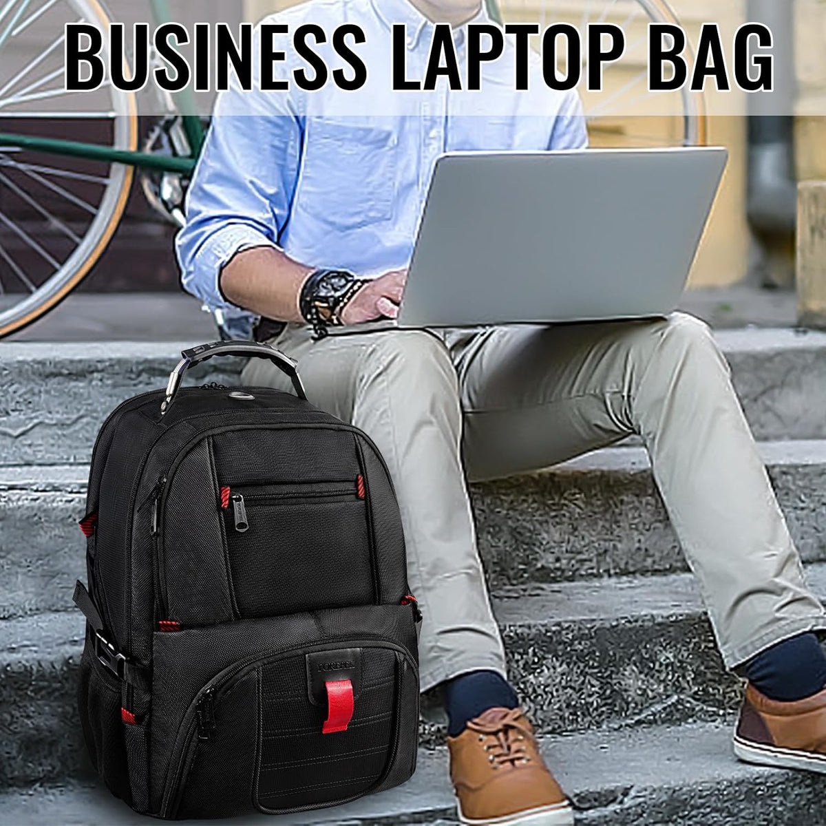 YOREPEK Large Laptop Backpack - Water Resistant Travel Bag for 17 Inch Computers | Black