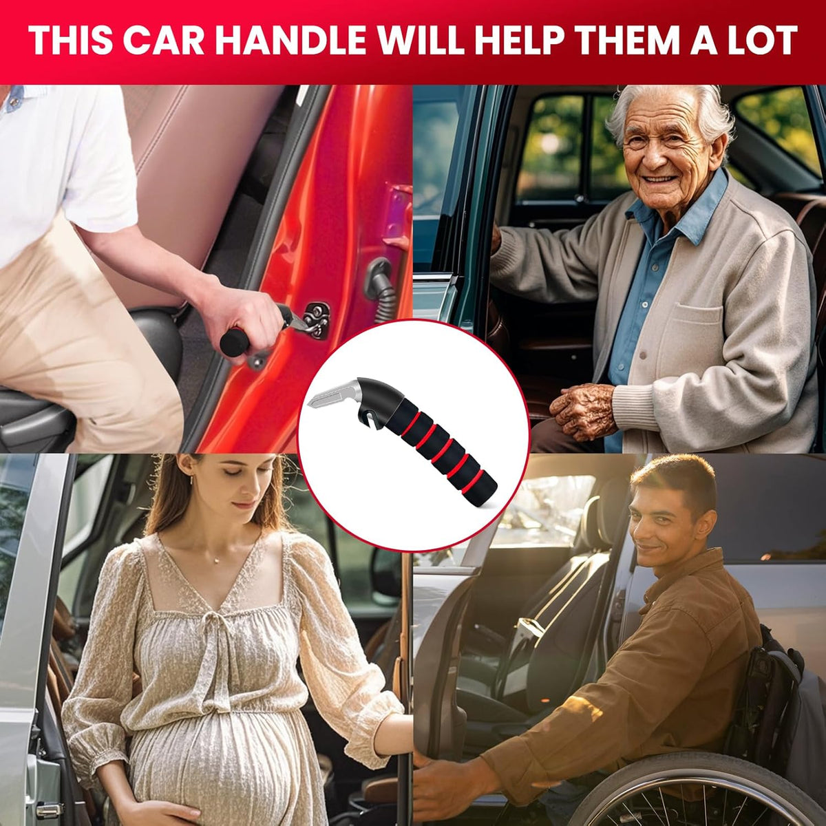 KOUNATSURI Car Handle Assist for Elderly Car Door Handle Multifunction Handle Car Door Latch Handle for Seniors and Handicapped(Blue, Red)