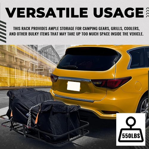 KUAFU Folding Hitch Mount Cargo Carrier - 60"x19.5"x5.5" Rear Luggage Basket for SUVs & Trucks | 550LBS Capacity