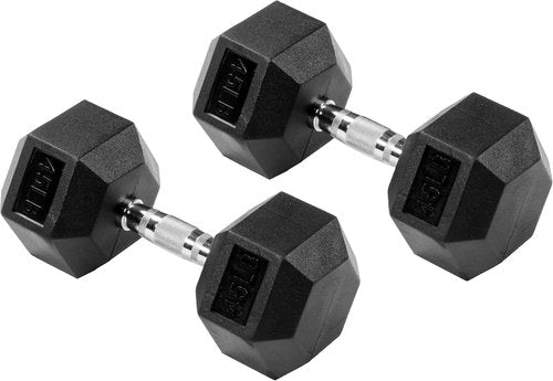 Fitvids Premium Hex Dumbbells - 45LB Rubber Encased Weight Pair for Strength Training