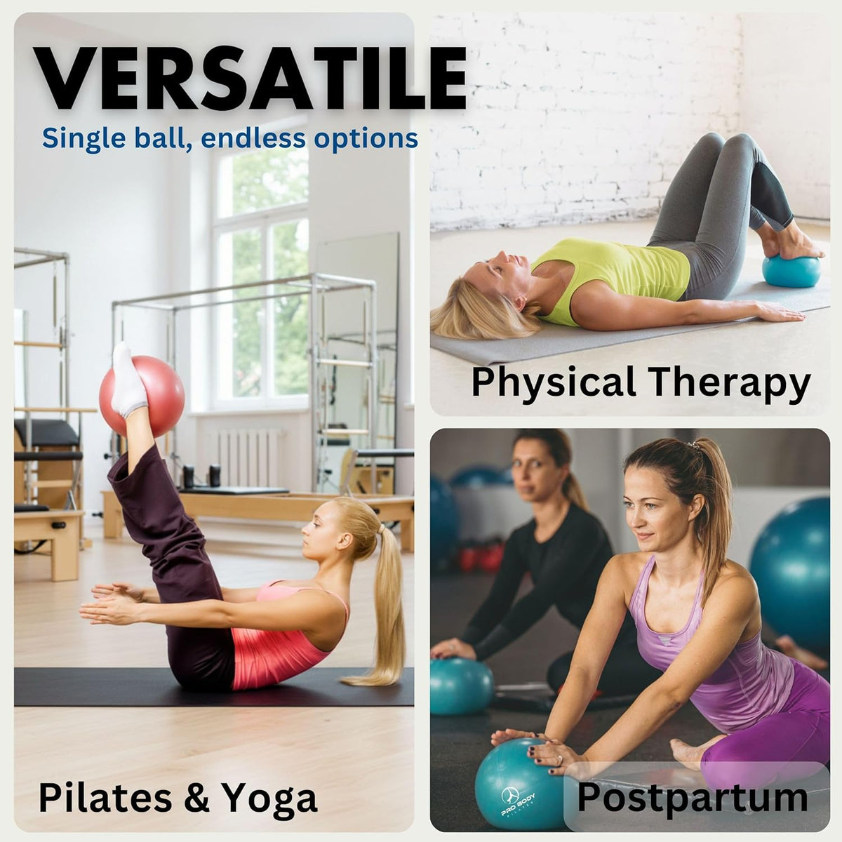 ProBody Pilates Exercise Ball - 9 Inch Stability Ball for Yoga, Core Strength & Physical Therapy