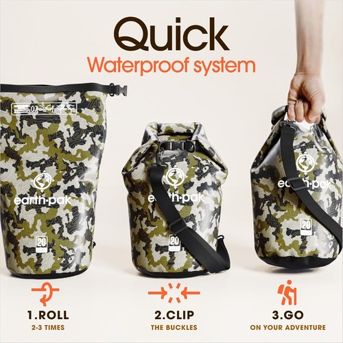 Earth Pak Waterproof Dry Bag - Roll Top Backpack Keeps Gear Dry with Waterproof Phone Case | 20L