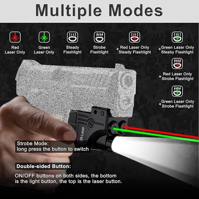Red Green Purple Blue Laser Light Combo, 800 Lumens Tactical Flashlight Laser