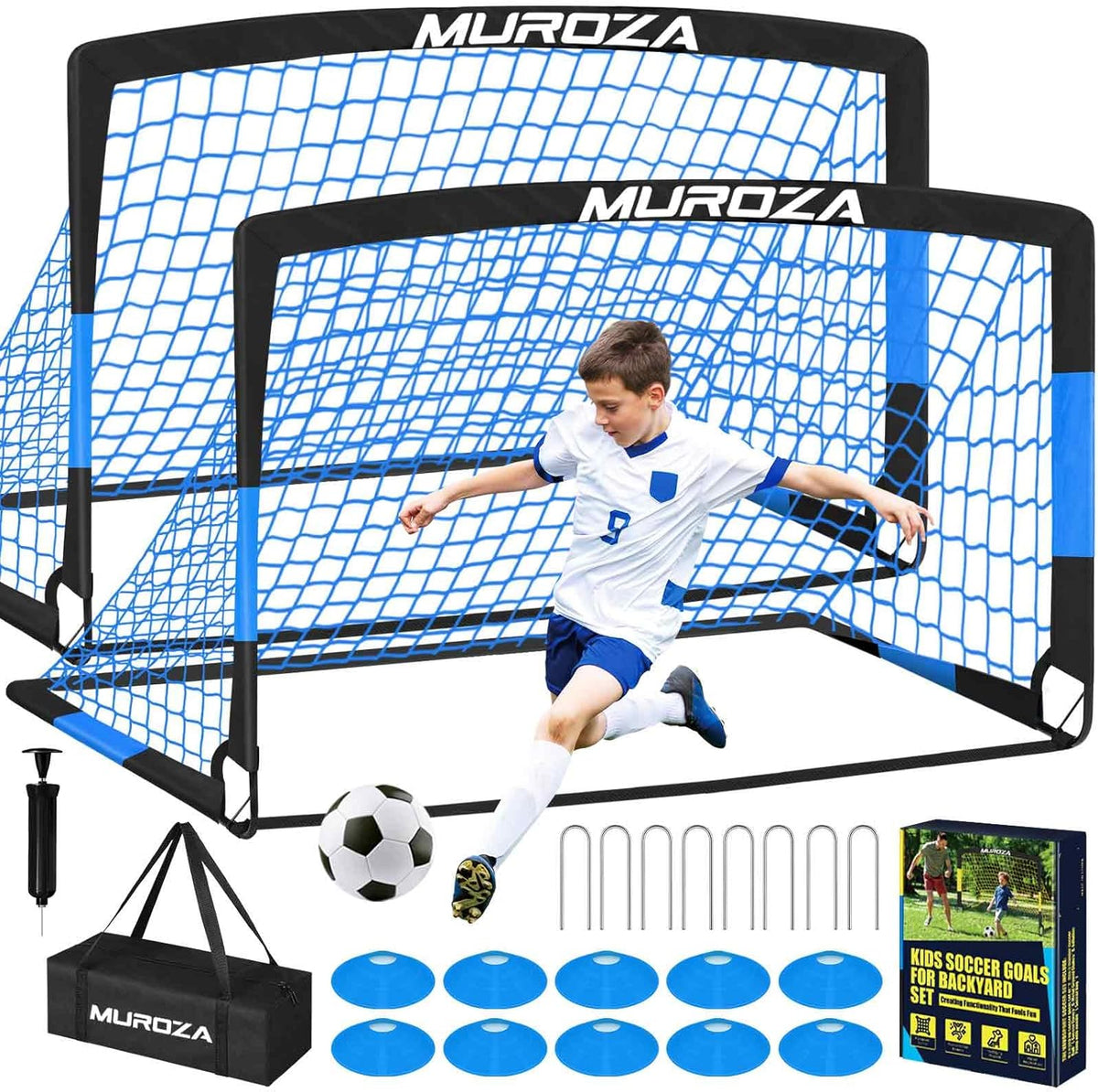 Skiennix Kids Soccer Goals - Portable Pop-Up Soccer Nets Set with Ball & Cones | Complete Training Equipment for Backyard Fun