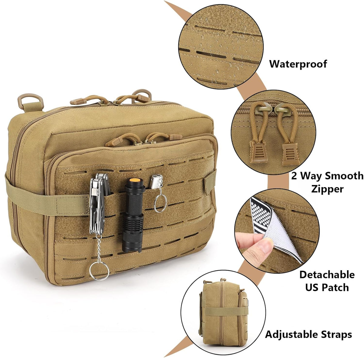 Skiennix Tactical Pouch - Large EDC Gear Organizer with MOLLE System & Expandable Medical Pocket