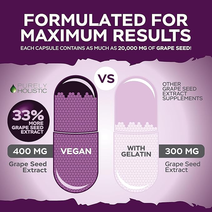 Purely Holistic Grape Seed Extract 400mg + Hawthorn Berry 665mg Bundle - 400 Vegan Capsules - Made in USA