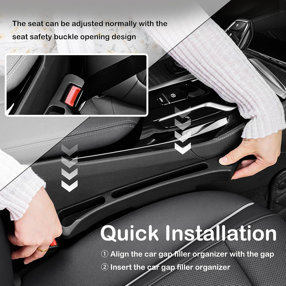 2PCS 2026 Upgraded Car Seat Gap Filler Organizer,Deepened 2-in-1 Car Gap Seat Filler with Storage Slots & Reserved Charging Hole,Universal in Between Cars Seats Catcher