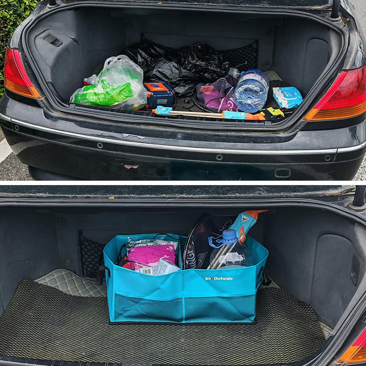 Heavy-Duty Waterproof Car Trunk Organizer – Rugged PVC-Coated Organizer, Collapsible Storage for Truck, SUV, Road Trips, Camping, Overlanding & Outdoor Adventure (Blue, M)