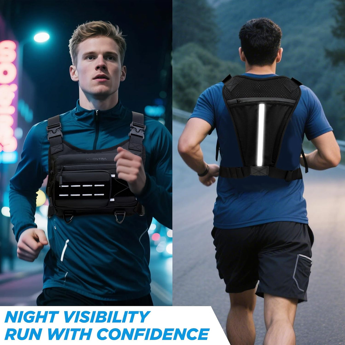 Skiennix Chest Bag for Men - Lightweight No-Bounce Running Pack | Water-Resistant Reflective Pouch
