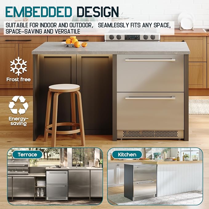 Albott 24 Inch Under Counter Drawer Fridge, Dual-Zone Beverage Refrigerator | Stainless Steel Design, LED Touch Control, Adjustable Storage, Frost-Free, Low Noise, 34℉-68℉, -0.4℉ to 32℉