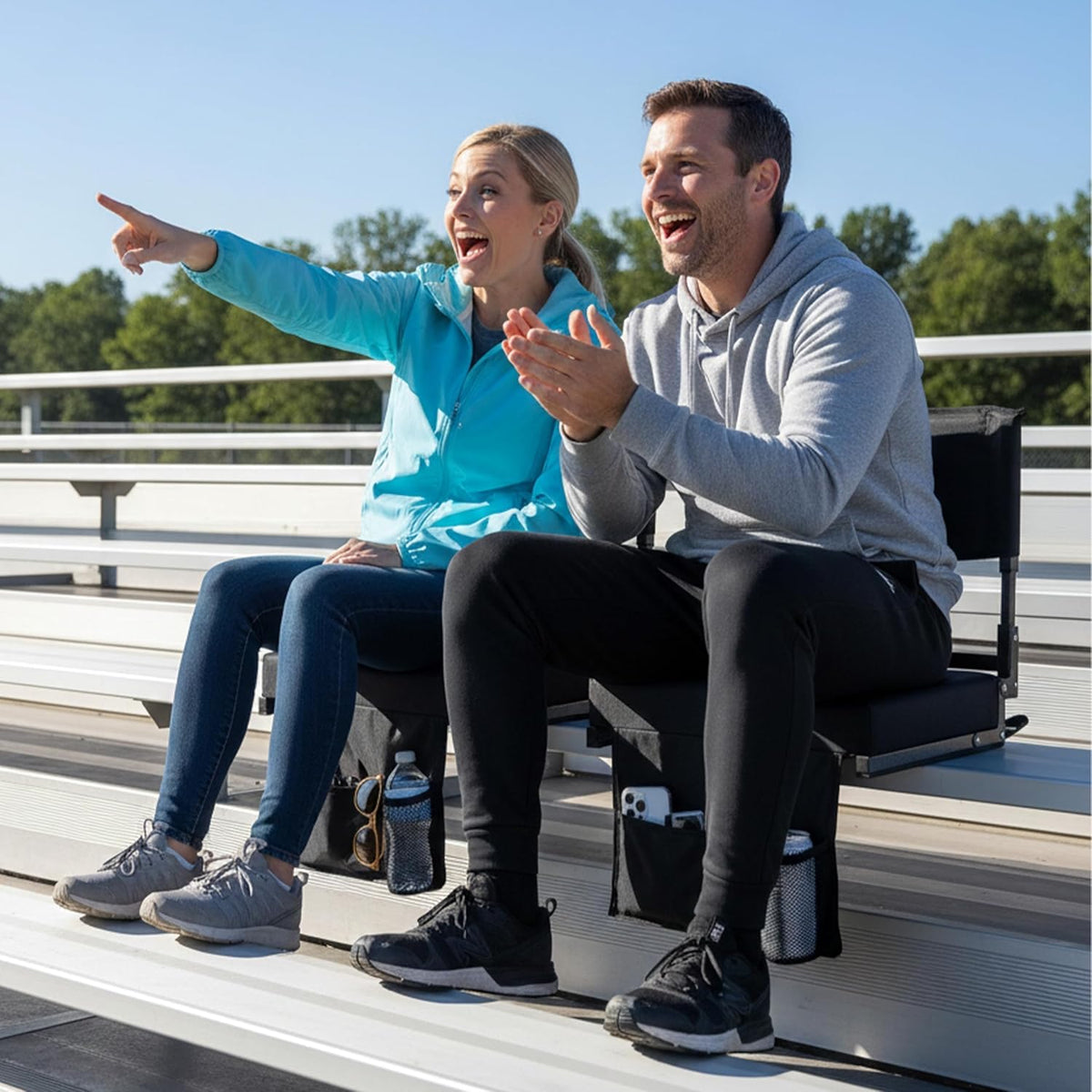 Skiennix Stadium Seats - 18.5" High Back Support & 3" Thick Foam Cushion | Portable Folding Chair with Strap & Cup Holder