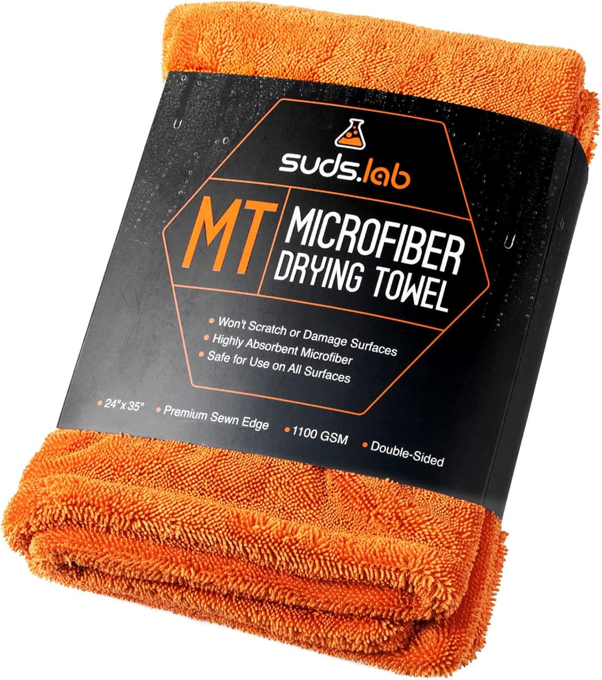 Suds Lab Large Microfiber Drying Towel (24 in x 35 in) Car Exterior Cleaning and Detailing Cloth, Safe On Plastic Trim, Glass, Carbon Fiber, Paint