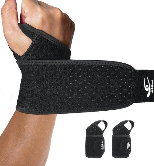 HiRui Wrist Wraps - Adjustable Breathable Support Brace for Pain Relief | Fits Left & Right Hand (Black)