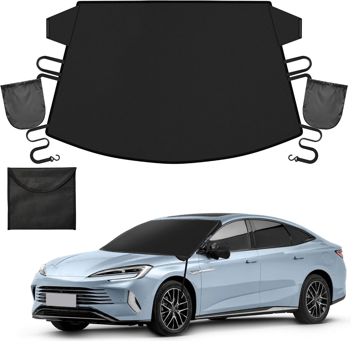 Windshield Cover for Ice and Snow Heavy Duty 600D Oxford Fabric Magnetic Windshield Protector for Car SUV Truck Windproof Waterproof Frost Cover with Side Mirror Covers (Medium (69"x42"))