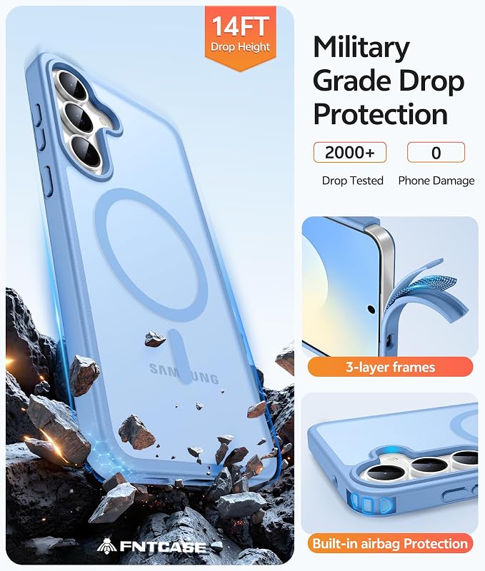 FNTCASE for Samsung Galaxy S25 FE Case: Magnetic Translucent Matte Military