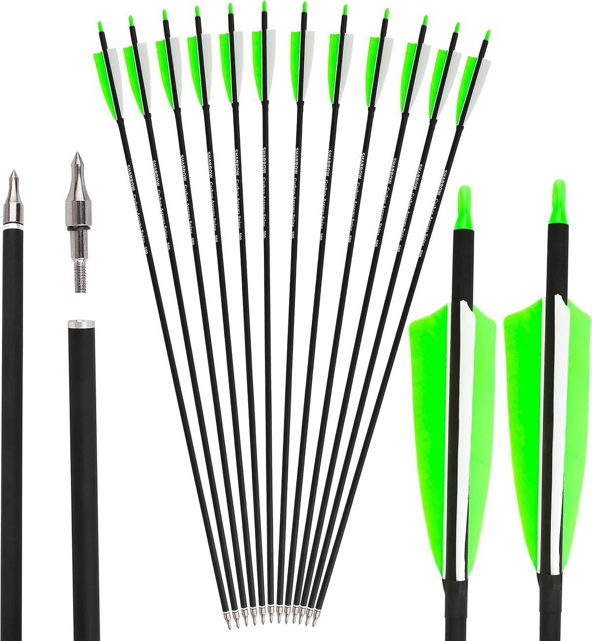 ZSHJGJR Carbon Archery Arrows - 30 Inch with 4” Turkey Feathers for Compound & Recurve Bows | 6/12 Pack