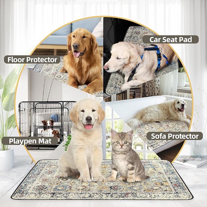 Washable Pee Pads for Dogs Large 2 Pack, 48" x 48" Reusable Puppy Pads Waterproof Dog Rugs, Super Absorbent, Leakproof, Dog Crate Pad, Playpen Mat, Whelping Pads, Vintage