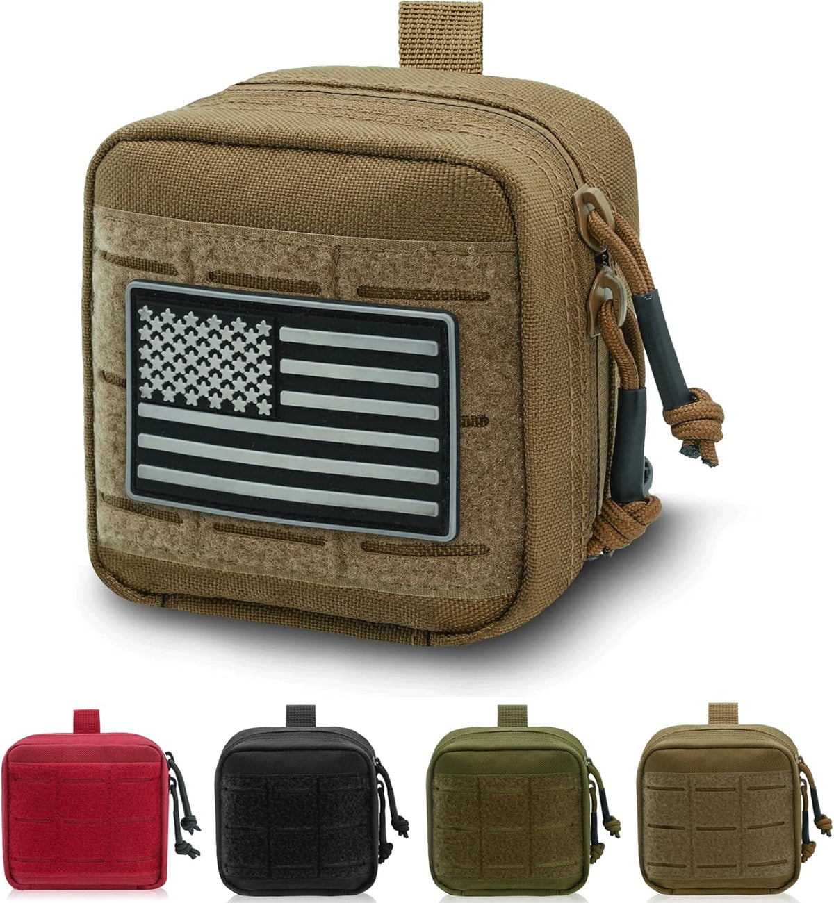Upgrade Tactical Molle Admin Pouch - Laser Cut Design with Flag | 4x4 Inches, Interior Divider & Vinyl Pocket