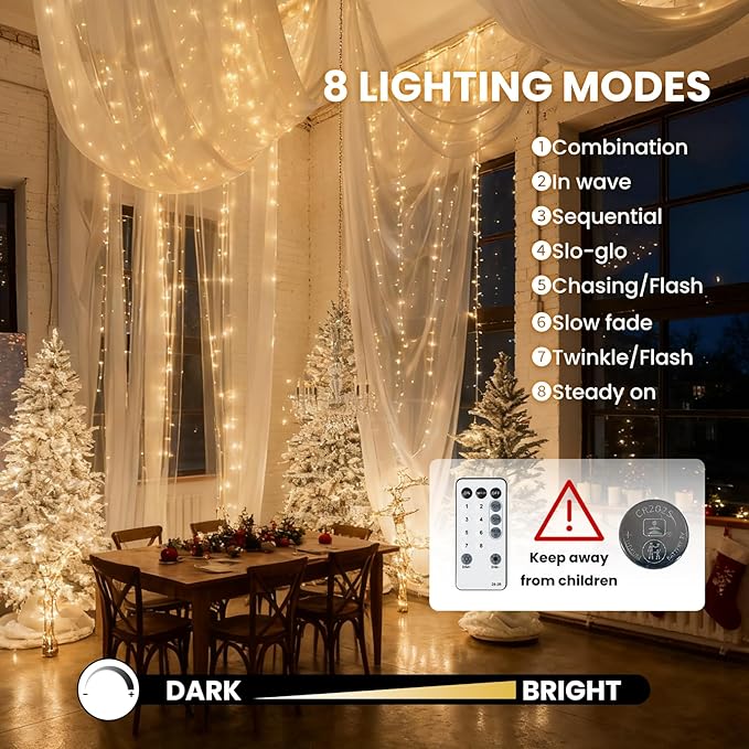 Fairy Lights Plug in, Dailyart 2000 Led Twinkle String Light with Remote 130Ft Waterproof 8 Modes Warm Cluster Lights with Timer for Bedroom Wreath Window Wedding Christmas Tree Decoration, Green Wire