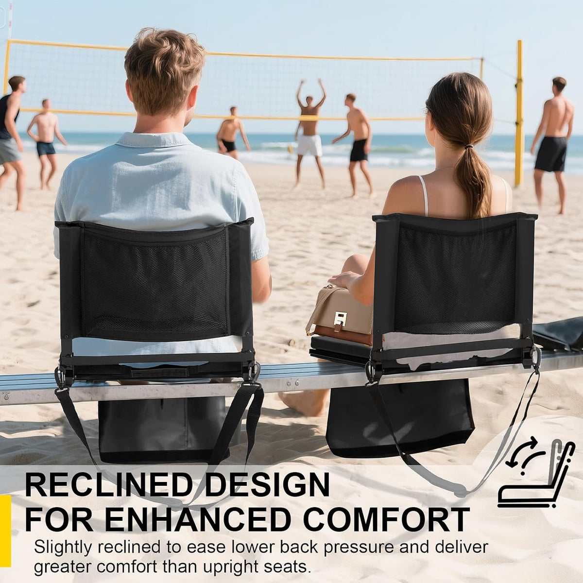 Skiennix Stadium Seats - Comfortable Folding Bleacher Chairs with Back Support & Cushion | 3 Mesh Pockets