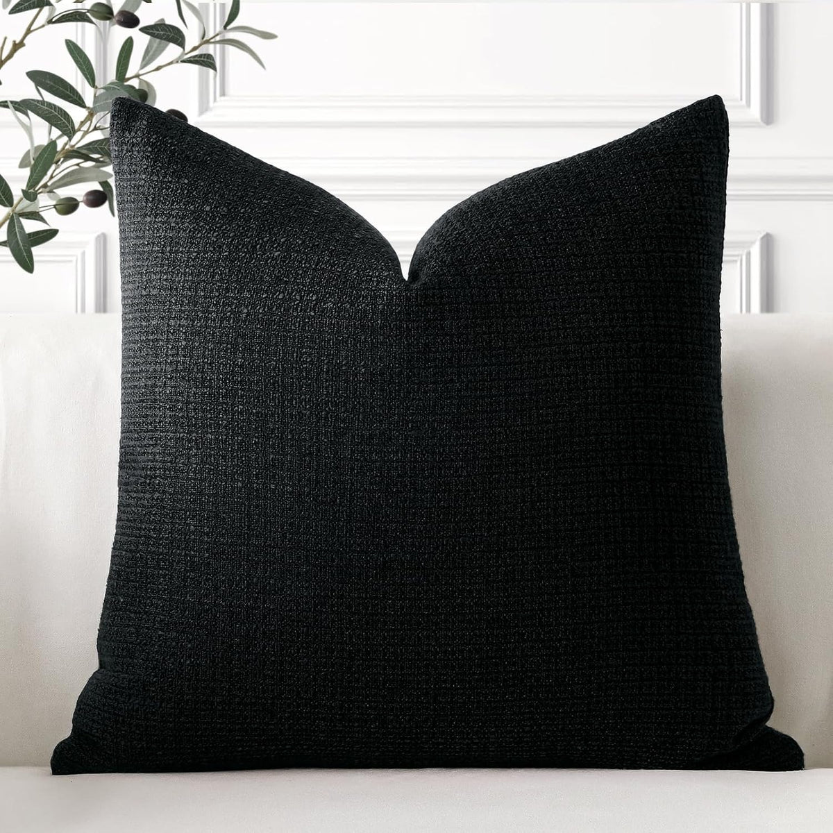 OTOSTAR Linen Throw Pillow Cover Set of 1 Decorative Square Pillowcases Cushion Covers 24x24 Inch for Home Decor Sofa Bedroom Car 60 x 60CM Black
