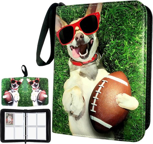 Football Card Binder - 400 Pocket Trading Card Holder with 50 Removable Sleeves & Zipper