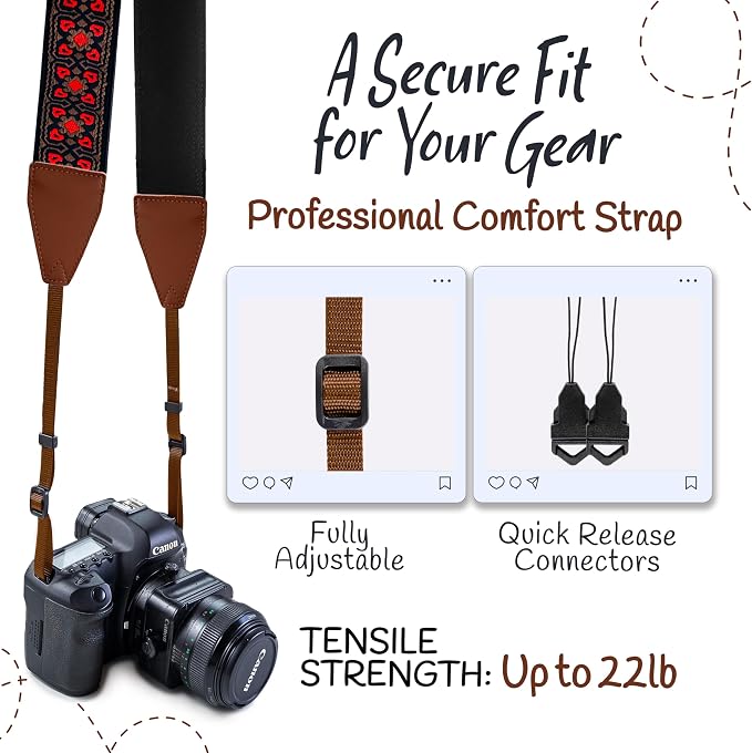 Art Tribute Camera Strap For Photographers Padded Universal Fit Neck Shoulder &