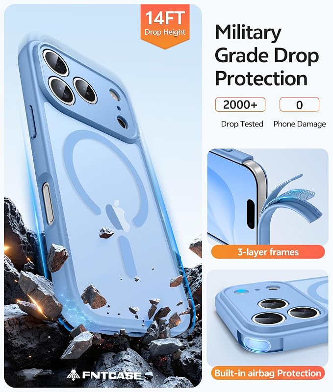 FNTCASE for iPhone 17 Pro Case: Translucent Matte Cases