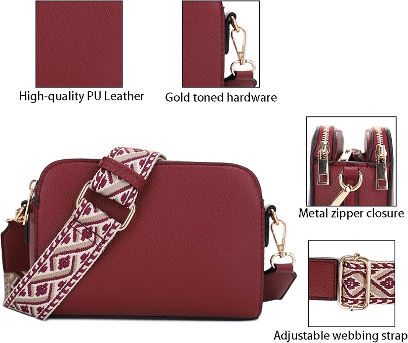 EVVE Crossbody Bags for Women Trendy Triple Zip Small Crossbody Camera Bag Purse