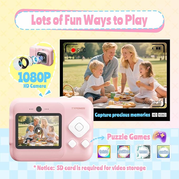 Instant Print Camera for Kids, Christmas Birthday Gifts for Girls Boys Age 3-12