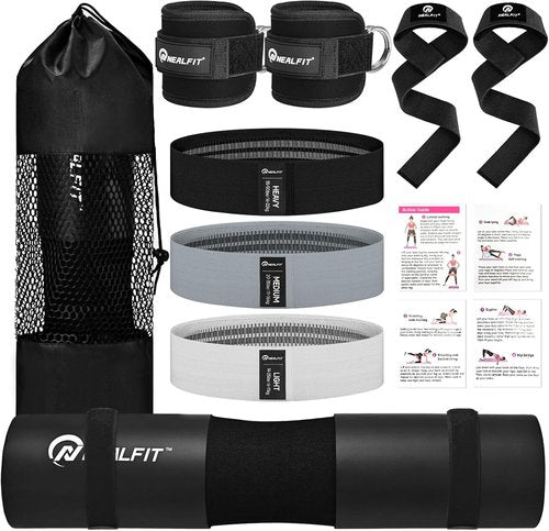 NEALFIT Barbell Pad Set - Extra Thick Neck & Shoulder Support Cushion for Squats & Hip Thrusts | Olympic Bar Pad for Weightlifting