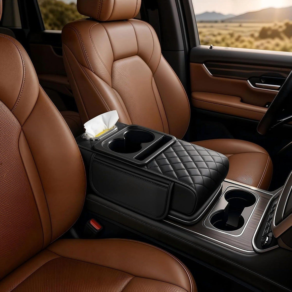 5-in-1 Universal Car Center Console Cover with Cup Holder, Black