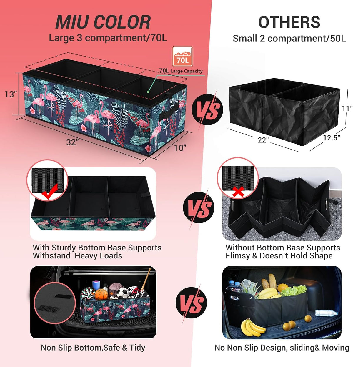 MIU COLOR Trunk Organizer for Car, SUV, Sedans, Car Organizer, Collapsible