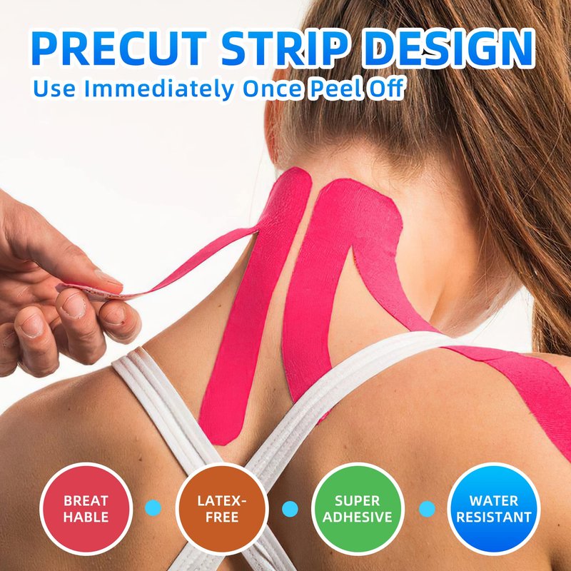 PHYTOP Kinesiology Tape Precut Strips - 4 Rolls Beige (2"x16.4ft) - Waterproof K Sports Tape for Muscle Support, Easy Application, Breathable & Latex Free
