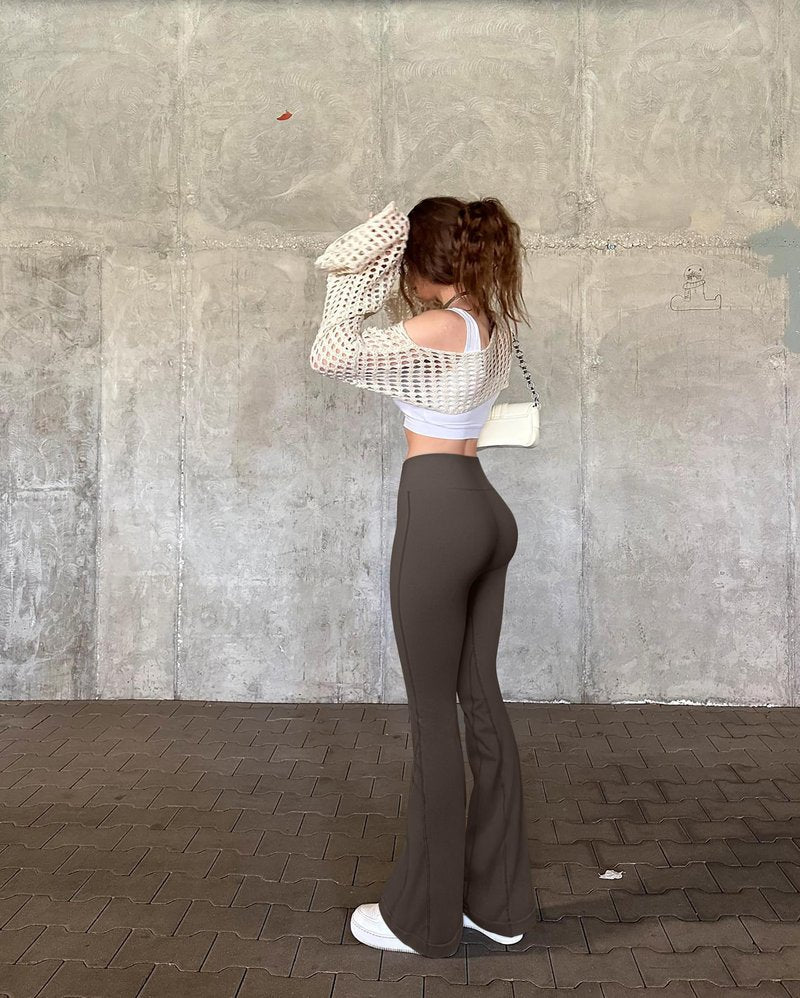 OQQ Women's Flared Pants High Waisted Yoga Leggings Stretchy Bell Buttom Wide Leg Tea Leaf