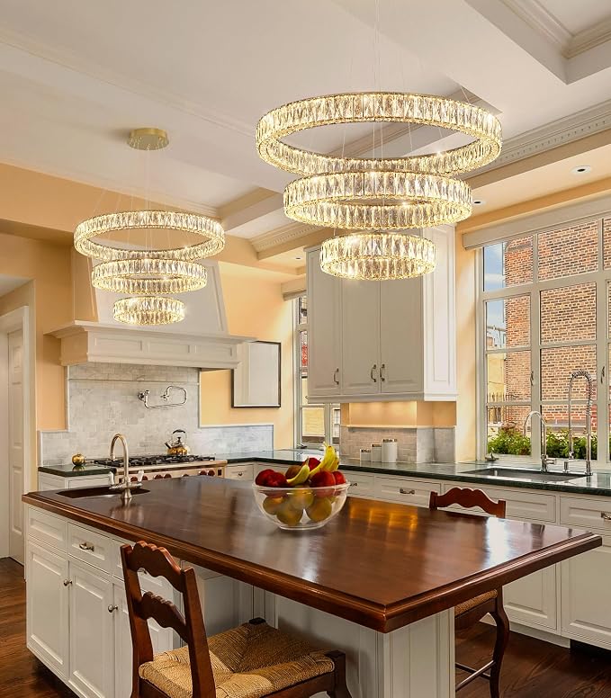 HAIXIANG Modern Glam Chandelier Crystal LED Remote Rings Chandelier Adjustable
