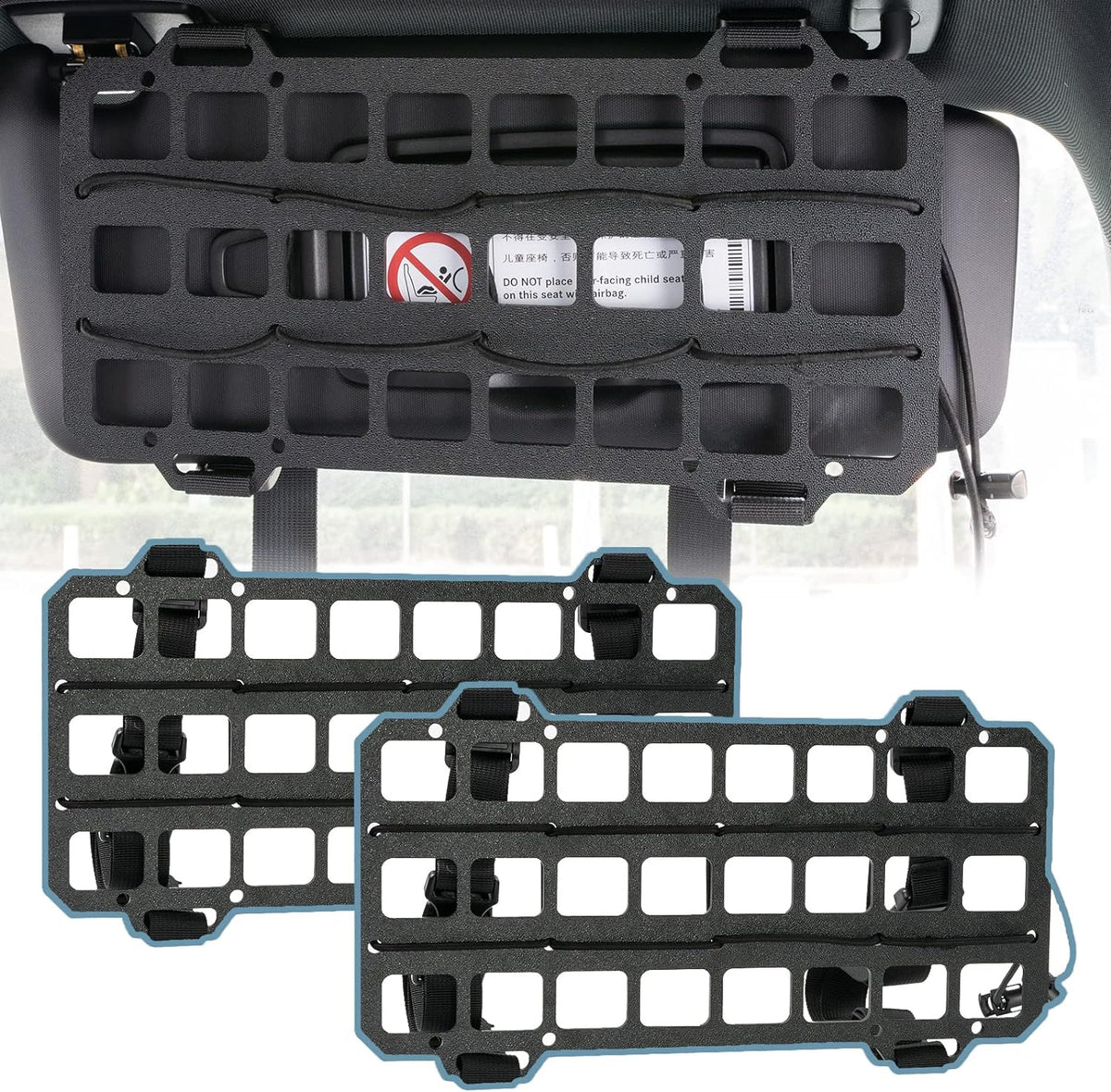 2 Pcs Vehicle Molle Panel Tactical Visor Organizer for Car Visor/Headrest/Seat Back, Gear Holder and Accessories Pouches for EDC Tools