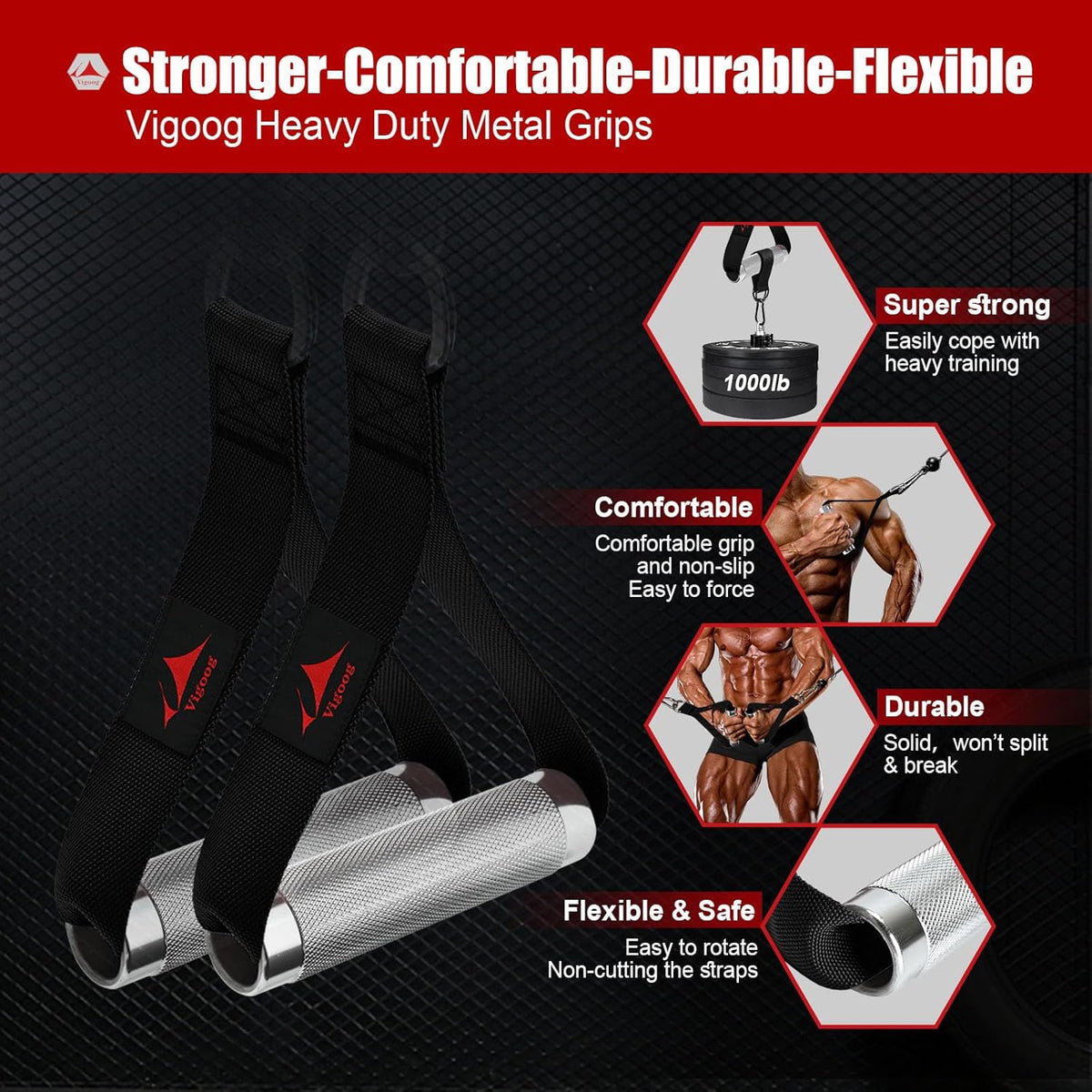 Skiennix Heavy Duty Metal Workout Handles - Replacement Grip Attachments for Cable Machines & Resistance Bands