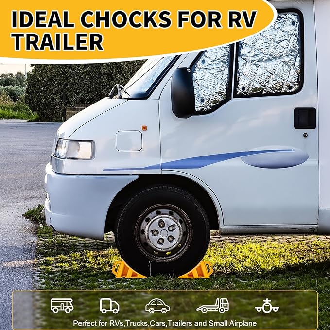 Wheel Chocks for Trailers, 4 Pack Hard Plastic RV Wheel Chocks with Handles for Easy Removal, Tire Chock for Cars Wheels, Keep Your Truck or Camper in Place
