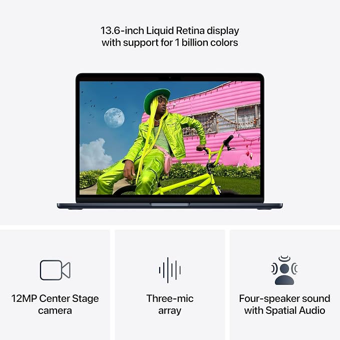 Apple 2026 MacBook Air 13-inch Laptop with M5 chip: Built for AI, 13.6-inch Display, 24GB Unified Memory, 1TB SSD, 12MP Center Stage Camera, Touch ID, Wi-Fi 7; Midnight with AppleCare+ (3 years)