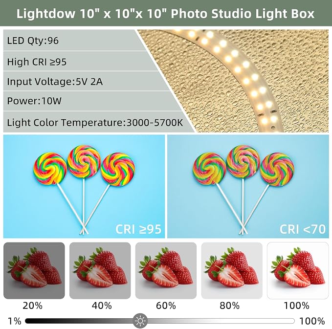 Lightdow 10"x10"x10" Photo Studio Light Box Photography